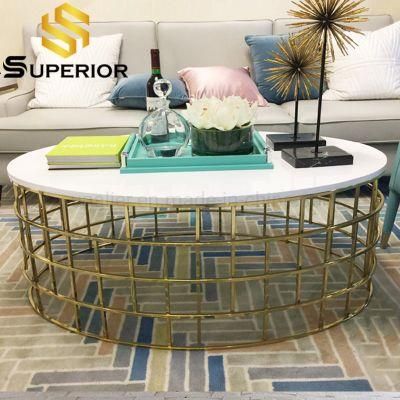 Home Modern White MDF Coffee Table With Gold Base
