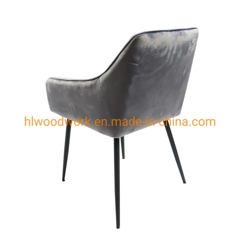 Modern Design Hotel Coffee Velvet Fabric Armchair Black Metal Legs Comfortable Dining Chair Metal Hotel Home Restaurant Office Modern Furniture Dining Chair