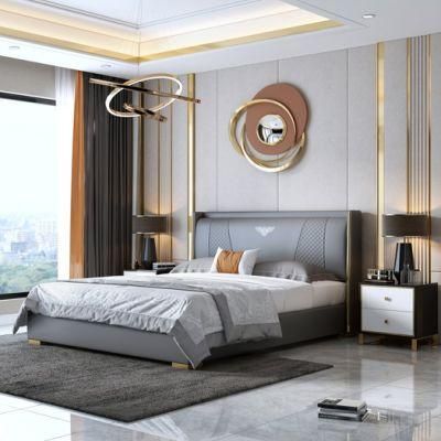 Home Modern Luxury Wooden Adult Double Leather King Size Bed for Bedroom Furniture
