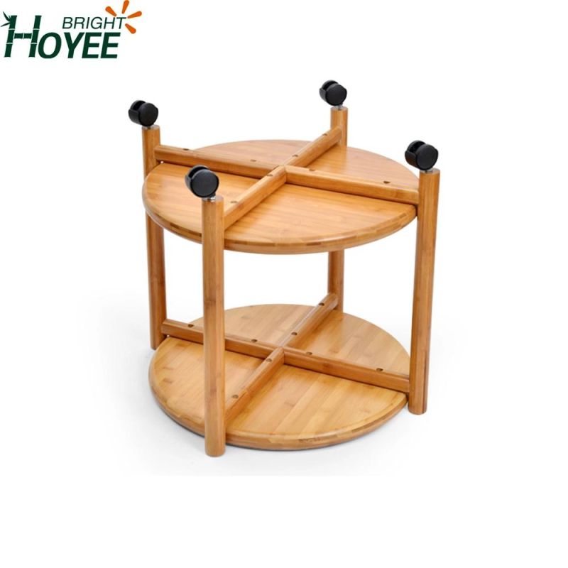 Bamboo Small Tea Table Coffee Table with Wheels for Living Room