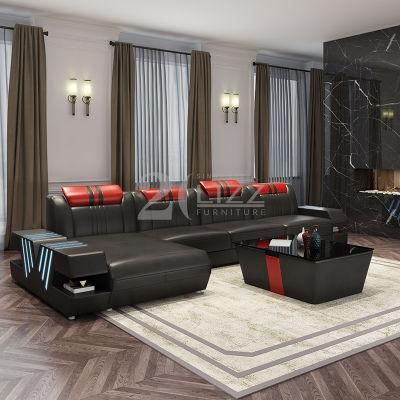 USA Hot Sale Home Living Room Furniture Set Modern Smart LED Leather Corner Sofa
