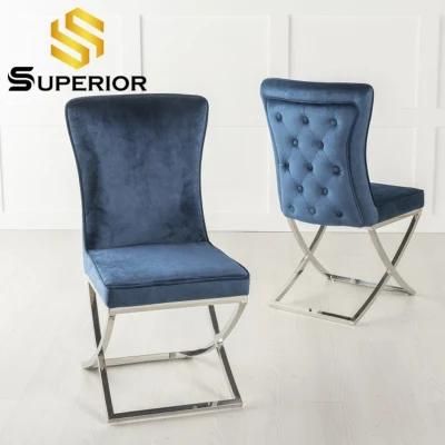 Blue Velvet Dining Chair with Metal Frame for Home Use