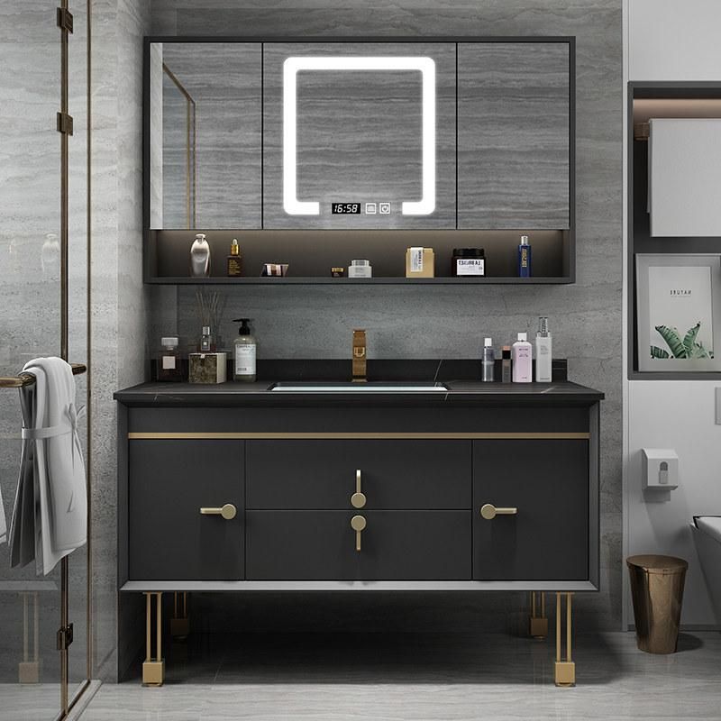 Factory Customization Furniture LED Mirror Bathroom Vanity Cabinet with Lights and Medicine Marble Countertop