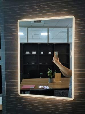 Modern Style Rectangular Time Display Mirror Bathroom Customized LED Backlit Defogger Smart Mirror