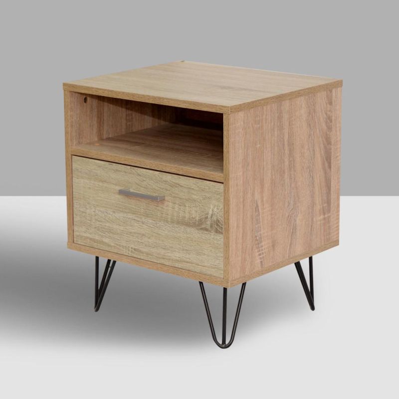 Bedroom and Living Room Nightstand with Drawer and Open Storage Shelf