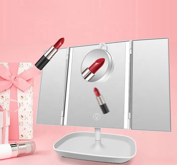 Modern Custom Trifold LED Light Desk Makeup Mirror