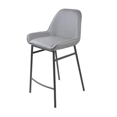 Nordic High Chair Gray Velvet and Black Legs Modern Bar Chairs with Short Round Back