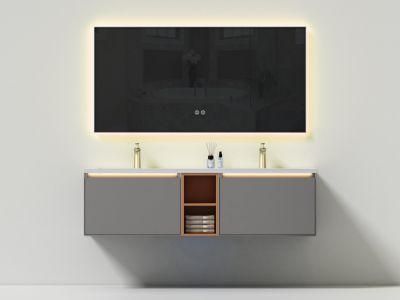 Customized Rock Board Wall Hung Cabinet with LED Mirror Bathroom Vanity