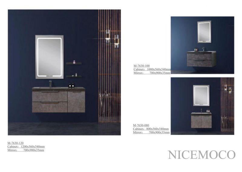 Modern Wall-Mounted Gray Bathroom Cabinet with LED Mirror