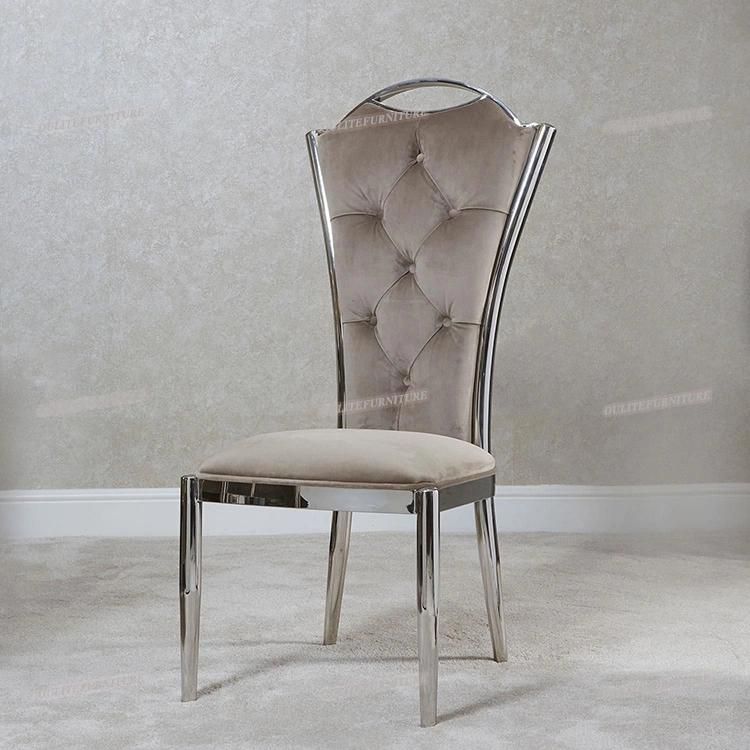 High Back Stainless Steel Grey Velvet Dining Chair for Home