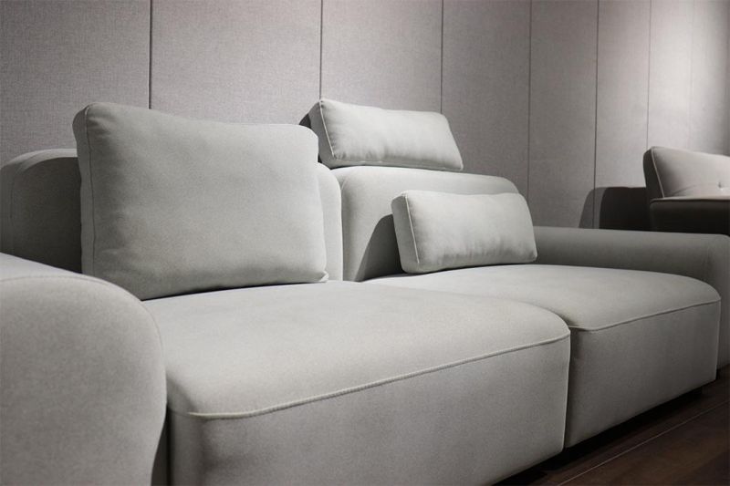 Living Room White Sofa Fabric Couch with Ottoman