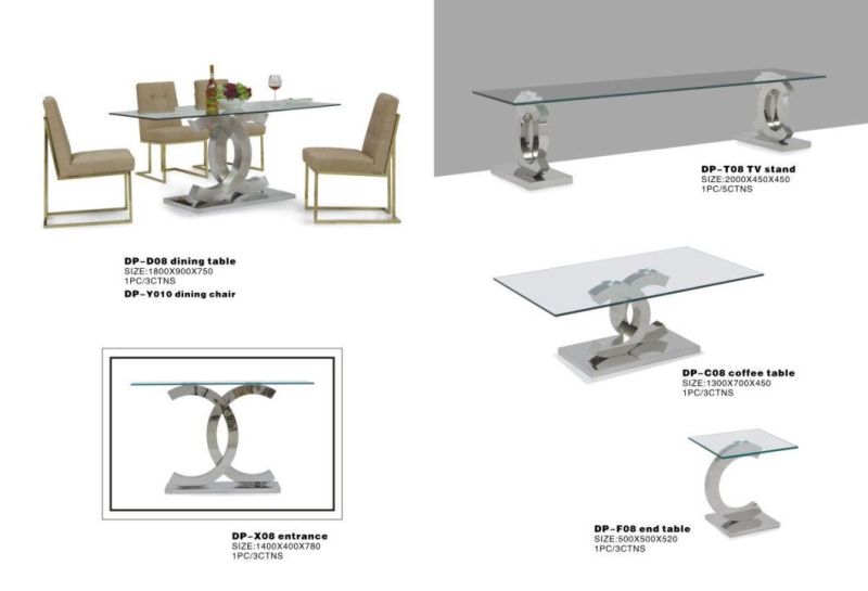 Clear Glass Top Stainless Steel Coffee Table Foshan for Hotel Furniture