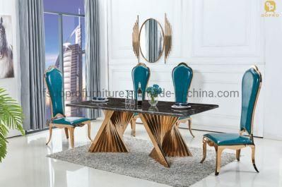 Italian Rose Gold Rectangle Luxury Marble Top Dining Table Sets with High Back Dining Chair-D29