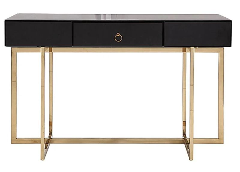 Luxurious Console Table with Glass Top Golden Stainless Steel