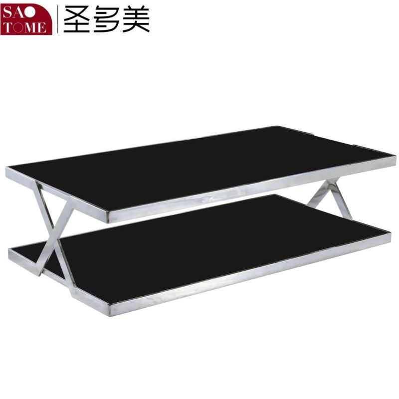 Black Coffee Table with Tempered Glass Table Top