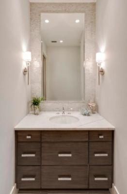 Casual Bench Style Master Bathroom Wood Cabinets Engineered Quartz Benchtops