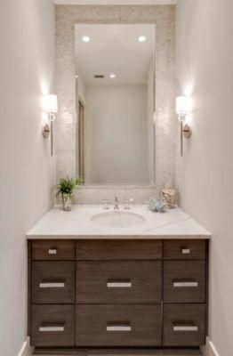 Casual Bench Style Master Bathroom Wood Cabinets Engineered Quartz Benchtops