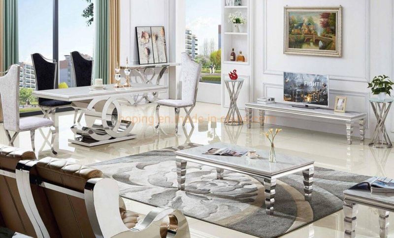 Antique Design White Marble Coffee Table Industrial Modern Metal Legs Square Marble Dining Table Set