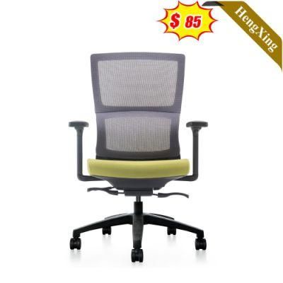 Middle Back Office Chairs Simple Design Ergonomic Black Mesh and Green Foam Fabric Chair