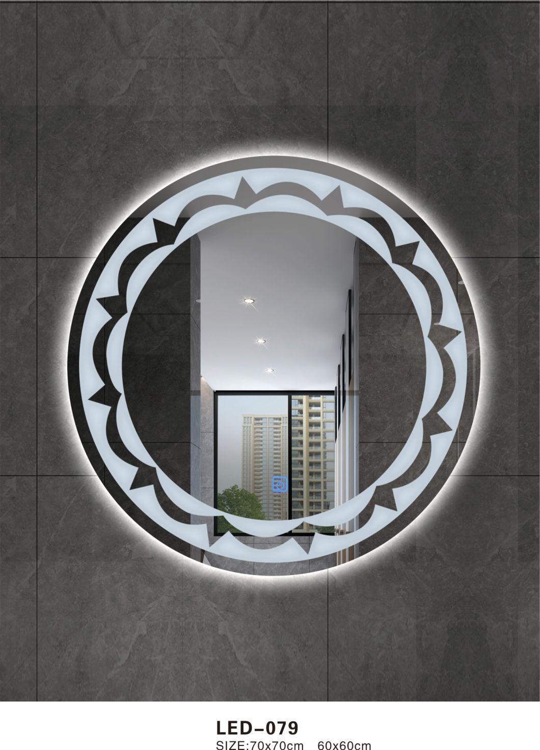 Round Bathroom Mirror LED Light Mirror Anti-Fog Hotel Wall Hanging Toilet Vanity Mirror