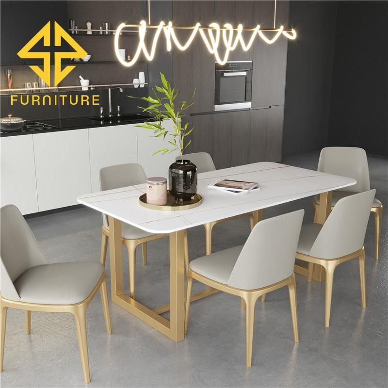 Commercial Grade Apartment Rock Stone Plate Dining Table with Stainless Steel Legs