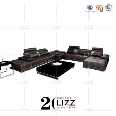 Royal Couch Modern Sectional Sofa Luxury Geniue Leather U Shape Living Room Sofa with Adjustable Headrest