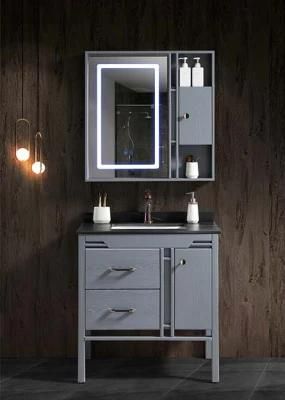 Marble Countertop Bathroom Cabinet with Mirror Cabinet Including LED Lamp