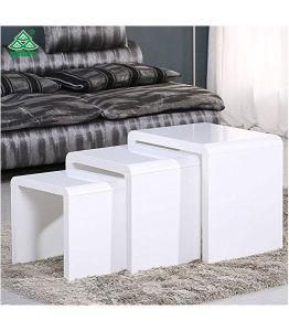 Voilamart 3 Stackable Nesting Tables Set with High Gloss Side, Espresso Coffee Bed Sofa Snack End Tables for Living Room Furniture - Glossy White