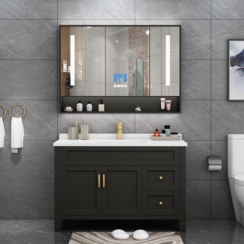 Modern Design Floor Mounted Ceramic Wash Basin Sink Bathroom Furniture Mirror Cabinet Wood Cabinet with Ceramic Sink and Marble Top