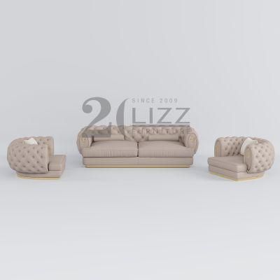 Classical Design off-White Button Simple Living Room Furniture Sectional Leather Sofa