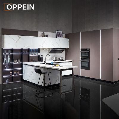 Oppein European Quality Customized Handle Lacquer Free Modern Italian Wooden Kitchen Cabinet
