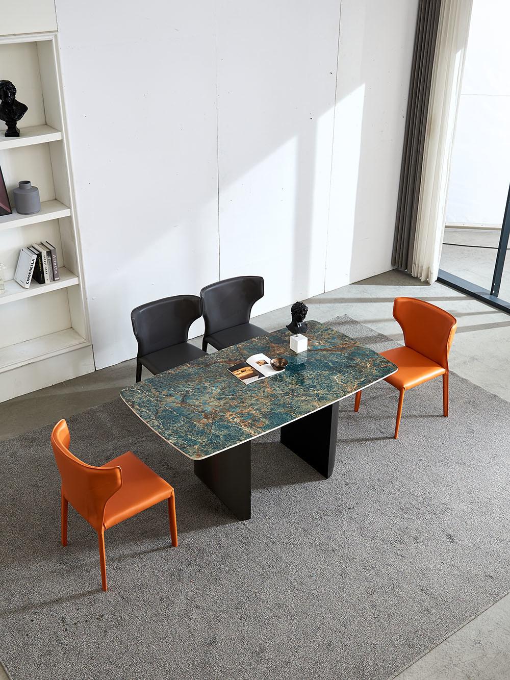 Home Apartment Furniture Titanium Green Marble Rock Beam Table
