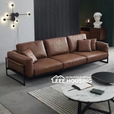 China Factory Supply Genuine Leather Seating Modern Leisure Fabric Couch Italian Minimalism Sofa for Villa Apartment Hotel