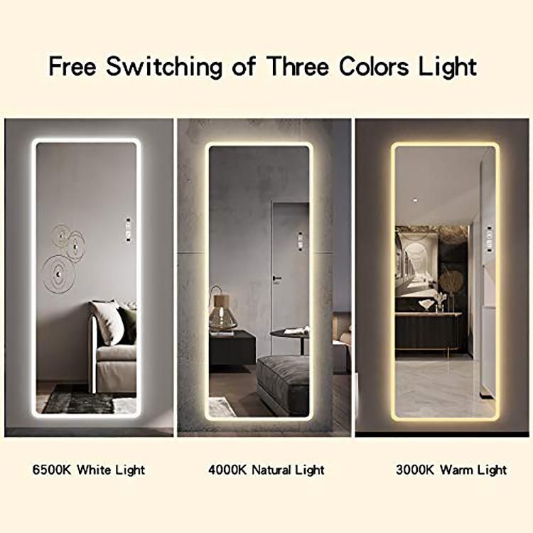 Backlit LED Illuminated Silver Floor Full Length Wall Decor Mirror for Dressing Room