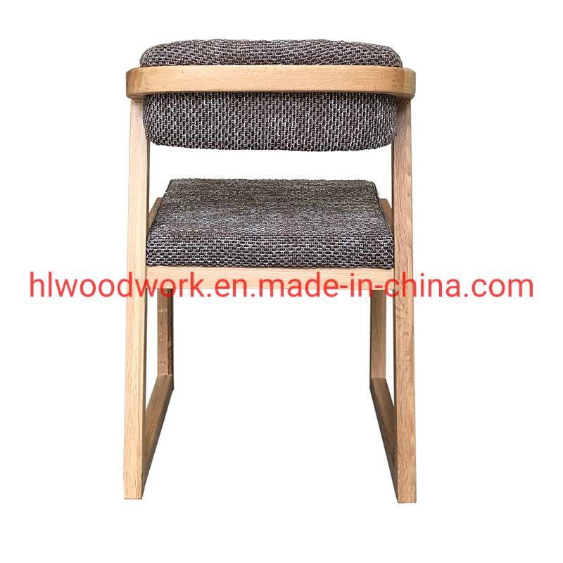 Dining Chair H Style Oak Wood Frame Brown Fabric Cushion Office Furniture