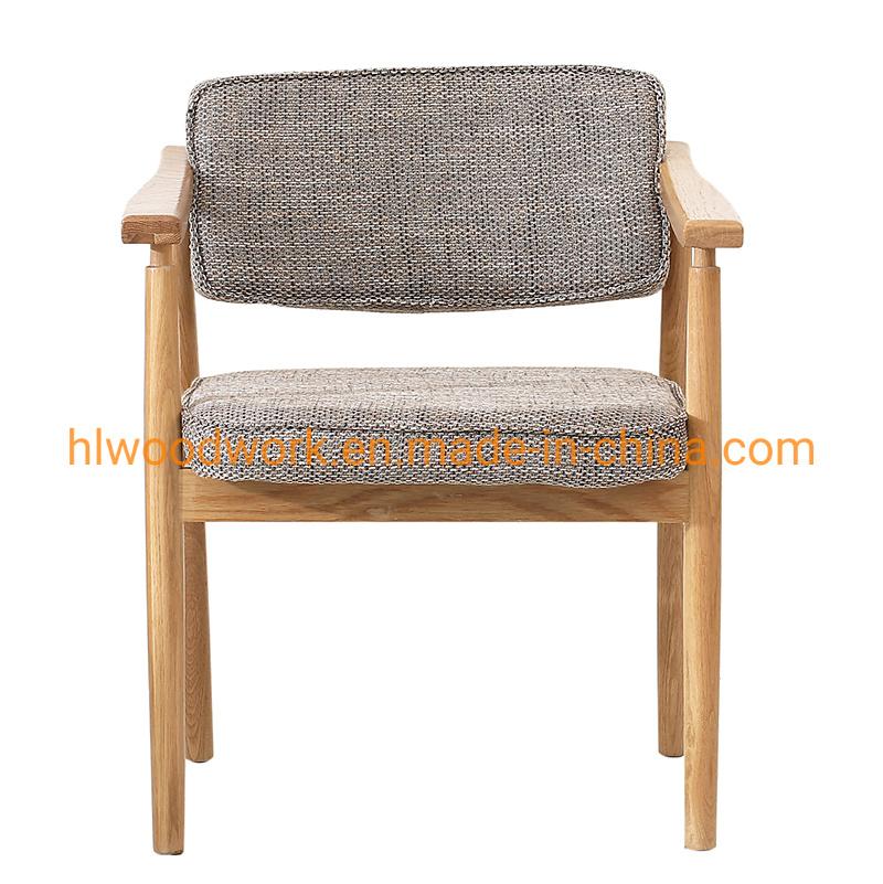 Wholesale Modern Design Hot Selling Dining Chair Rubber Wood Natural Color Fabric Cushion Brown Wooden Chair Furniture Leisure Armchair Dining Chair