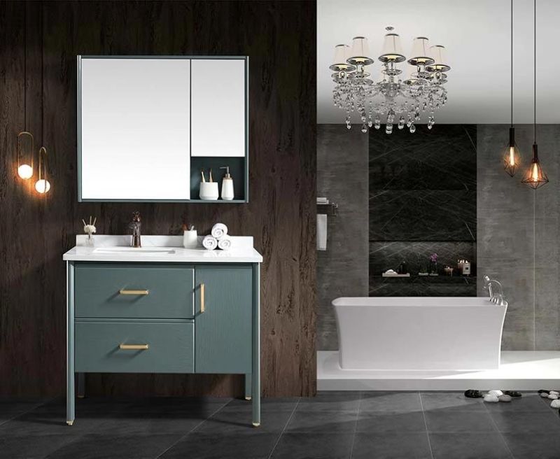 China Factory Wholesale Green Plywood Bathroom Cabinet with Mirror Cabinet