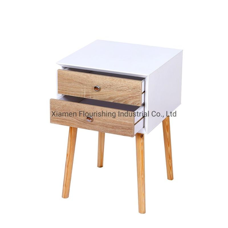 Living Room Two Drawers Wood Night Table, Easy to Assemble and Move, Nice Design Nighttable