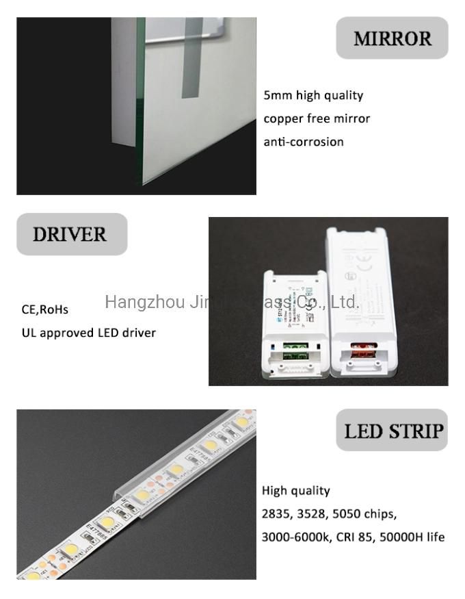 Illuminated Smart Frameless Rectangular Bathroom LED Mirror with Defogger Dimmer Magnifier