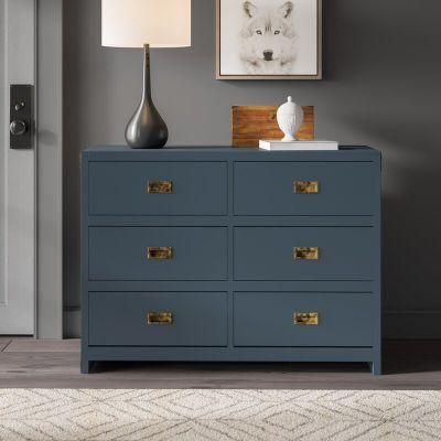 Classic Furniture Coffee Table Wooden Cabinet Graphite Blue 6 Drawer Double Dresser Sideboard for Bedroom