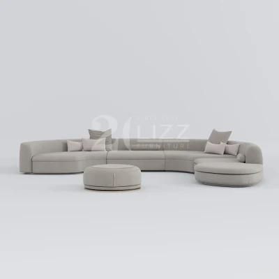 2022 Nordic Minimalist Design Curved Sofa Set Modern Leisure Lounge Couch with Round Stool in Metal Leg