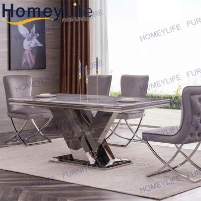 6 Seats Large Rectangle Modern Home Furniture Marble Dining Table