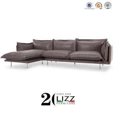 Modern Leather and Fabric Sectional Couch