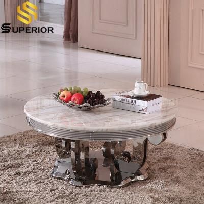 French Modern Stainless Steel Base Coffee Table Round