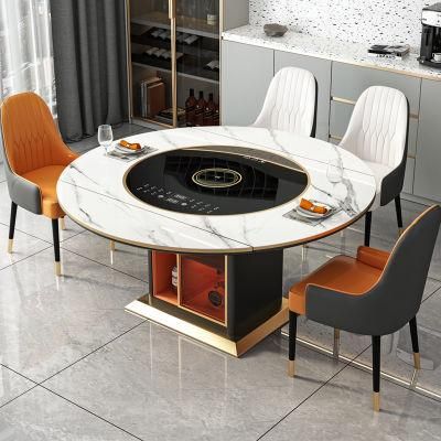 Slate Telescopic Dining Table with Induction Cooker Household Dining Table Modern Round Table Foldable Dual-Purpose Dining Table