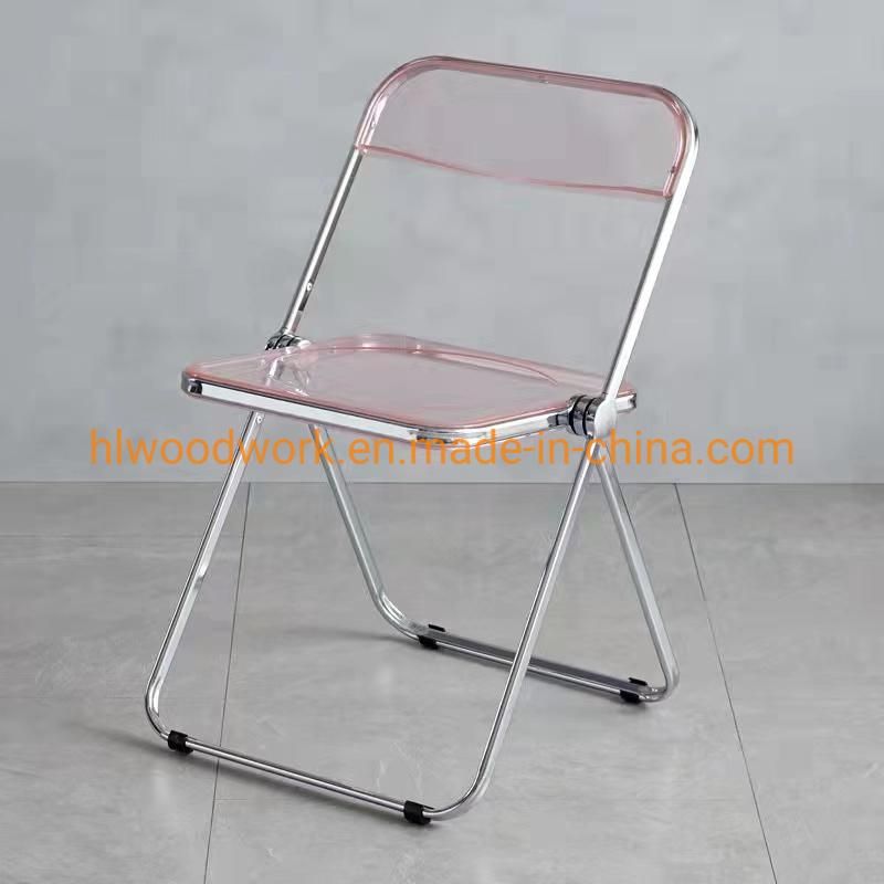 Modern Transparent Pink Folding Chair PC Plastic Dining Room Chair Chrome Frame Office Bar Dining Leisure Banquet Wedding Meeting Chair Plastic Dining Chair