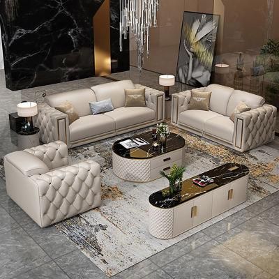 Luxury Modern Furniture Living Room Leather 3 Seater Office Villa Recliners Chesterfield Sectional Sofa Set