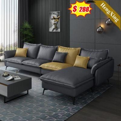 Luxury Design Modern Home Furniture Living Room Sofas Gray and Yellow Color PU Leather L Shape Sofa Set
