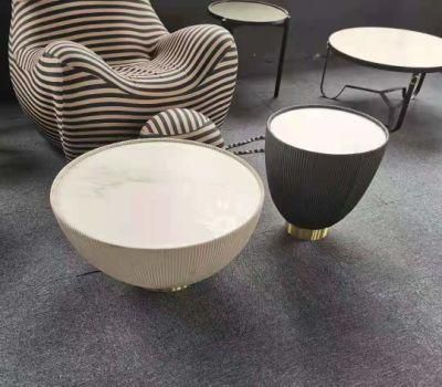 Modern Saddle Leather Upholstered Round Coffee Tables