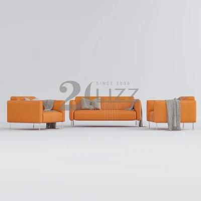 Modern Modular Silver Metaql Legs Living Room Sofa Furniture Luxury Italian Leather 1+2+3 Sofa